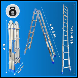 13.1ft Ladder Foldable Telescopic Extendable  Multipurpose Aluminium L4