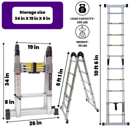 10.5ft Double Telescopic Ladder With Aluminium Rings