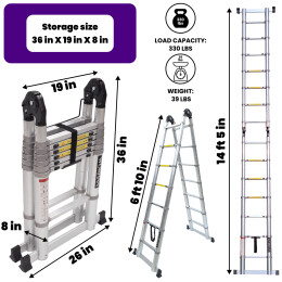 14.4ft Double Telescopic Ladder With Aluminium Rings