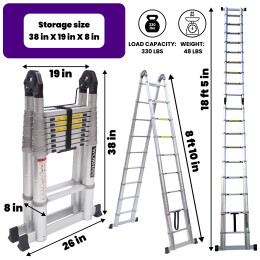 18.4ft Double Telescopic Ladder With Aluminium Rings