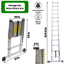 12.5ft Telescopic Ladder With Aluminium Rings (1AK3.8)